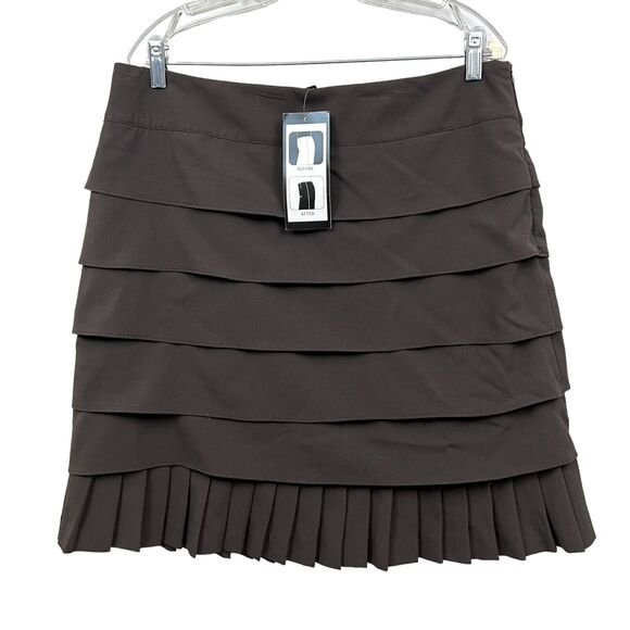 Sandro Sportswear Womens‎ Skirt Tiered Lined Pleated Hem Side Zip Brown Size 14 - Picture 1 of 6